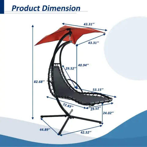 Hanging Chaise Lounger With Removable Canopy, Outdoor Swing Chair With Built In Pillow, Hanging Curved Chaise Lounge Chair, Hammock Chair With Stand 9