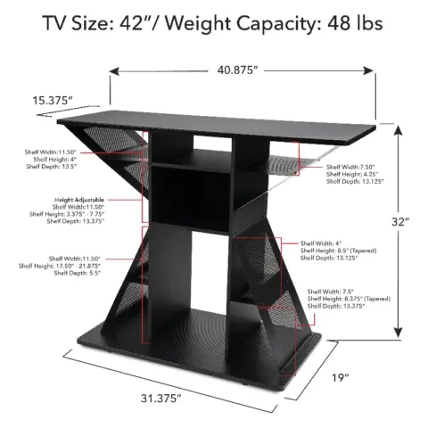 Hub Atlantic Phoenix Media Stand Entertainment Center For Tv, Audio Video Components, Stereo Equipment, Gaming Consoles, Streaming Devices 3