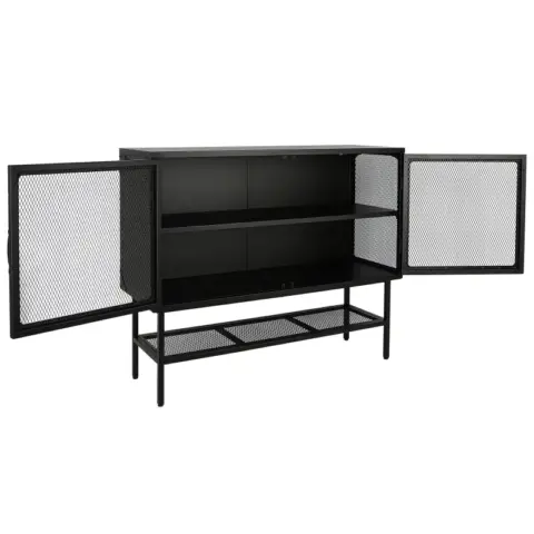 Double Door Cabinet Console Table with 2 Mesh Doors Adjustable Shelf and Feet Bottom Shelf Anti-Tip Dust-free Kitchen Credenza Sideboard Frosted