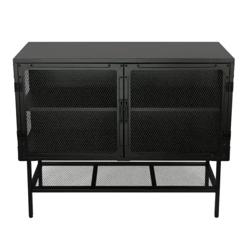 Double Door Cabinet Console Table with 2 Mesh Doors Adjustable Shelf and Feet Bottom Shelf Anti-Tip Dust-free Kitchen Credenza Sideboard Frosted