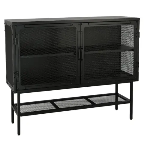 Double Door Cabinet Console Table with 2 Mesh Doors Adjustable Shelf and Feet Bottom Shelf Anti-Tip Dust-free Kitchen Credenza Sideboard Frosted