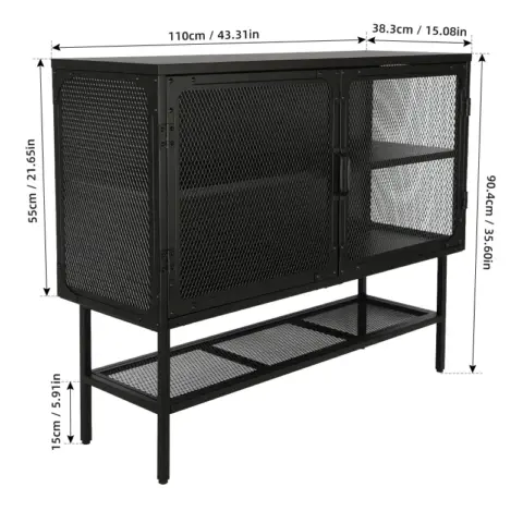 Double Door Cabinet Console Table with 2 Mesh Doors Adjustable Shelf and Feet Bottom Shelf Anti-Tip Dust-free Kitchen Credenza Sideboard Frosted
