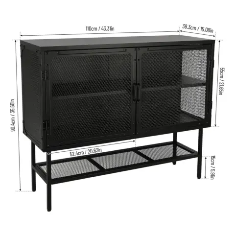 Double Door Cabinet Console Table with 2 Mesh Doors Adjustable Shelf and Feet Bottom Shelf Anti-Tip Dust-free Kitchen Credenza Sideboard Frosted