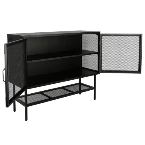 Double Door Cabinet Console Table with 2 Mesh Doors Adjustable Shelf and Feet Bottom Shelf Anti-Tip Dust-free Kitchen Credenza Sideboard Frosted