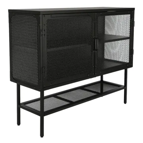 Double Door Cabinet Console Table with 2 Mesh Doors Adjustable Shelf and Feet Bottom Shelf Anti-Tip Dust-free Kitchen Credenza Sideboard Frosted