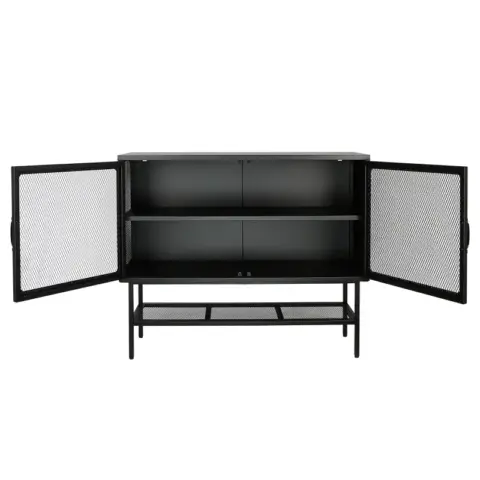Double Door Cabinet Console Table with 2 Mesh Doors Adjustable Shelf and Feet Bottom Shelf Anti-Tip Dust-free Kitchen Credenza Sideboard Frosted