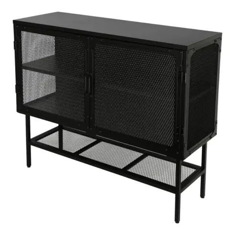 Double Door Cabinet Console Table with 2 Mesh Doors Adjustable Shelf and Feet Bottom Shelf Anti-Tip Dust-free Kitchen Credenza Sideboard Frosted