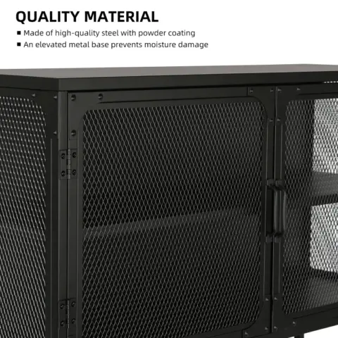Double Door Cabinet Console Table with 2 Mesh Doors Adjustable Shelf and Feet Bottom Shelf Anti-Tip Dust-free Kitchen Credenza Sideboard Frosted