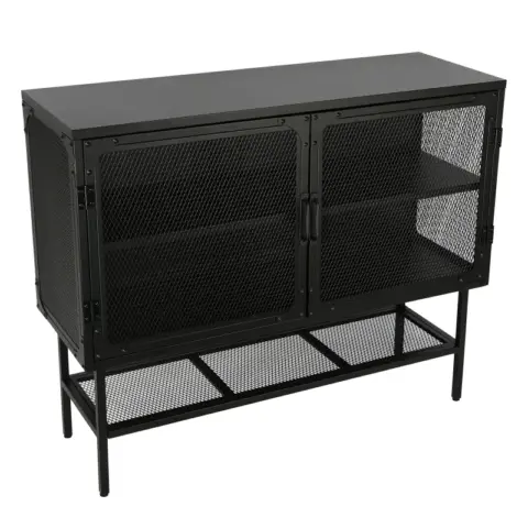 Double Door Cabinet Console Table with 2 Mesh Doors Adjustable Shelf and Feet Bottom Shelf Anti-Tip Dust-free Kitchen Credenza Sideboard Frosted
