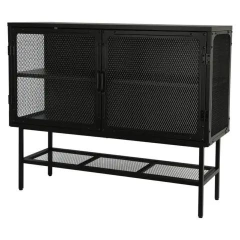 Double Door Cabinet Console Table with 2 Mesh Doors Adjustable Shelf and Feet Bottom Shelf Anti-Tip Dust-free Kitchen Credenza Sideboard Frosted