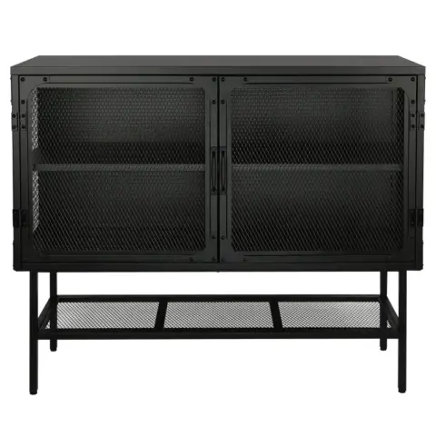 Double Door Cabinet Console Table with 2 Mesh Doors Adjustable Shelf and Feet Bottom Shelf Anti-Tip Dust-free Kitchen Credenza Sideboard Frosted