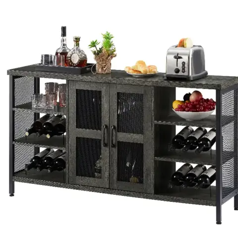 Jhx Industrial Wine Bar Cabinet, Liquor Storage Credenza, Sideboard With Wine Racks & Stemware Holder 1