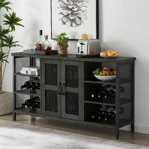 Jhx Industrial Wine Bar Cabinet, Liquor Storage Credenza, Sideboard With Wine Racks & Stemware Holder 10