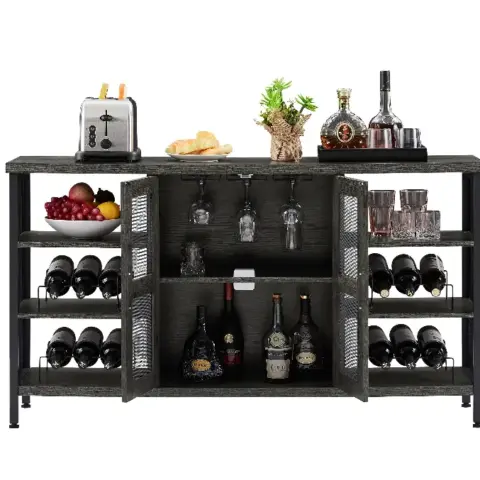 Jhx Industrial Wine Bar Cabinet, Liquor Storage Credenza, Sideboard With Wine Racks & Stemware Holder 11