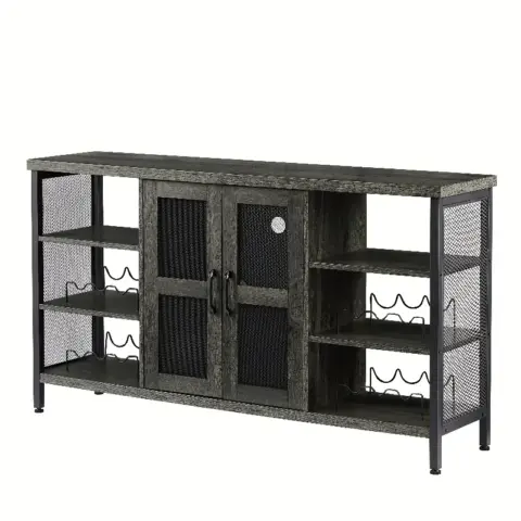 Jhx Industrial Wine Bar Cabinet, Liquor Storage Credenza, Sideboard With Wine Racks & Stemware Holder 13