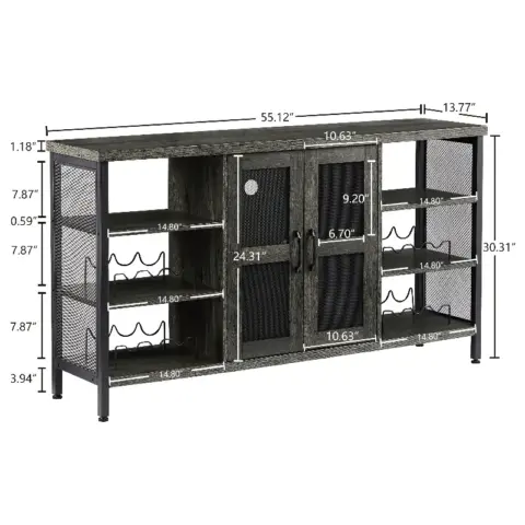 Jhx Industrial Wine Bar Cabinet, Liquor Storage Credenza, Sideboard With Wine Racks & Stemware Holder 14