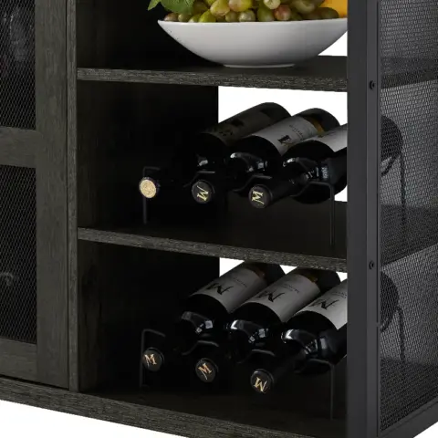 Jhx Industrial Wine Bar Cabinet, Liquor Storage Credenza, Sideboard With Wine Racks & Stemware Holder 3
