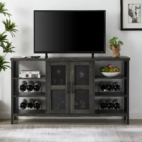 Jhx Industrial Wine Bar Cabinet, Liquor Storage Credenza, Sideboard With Wine Racks & Stemware Holder 5