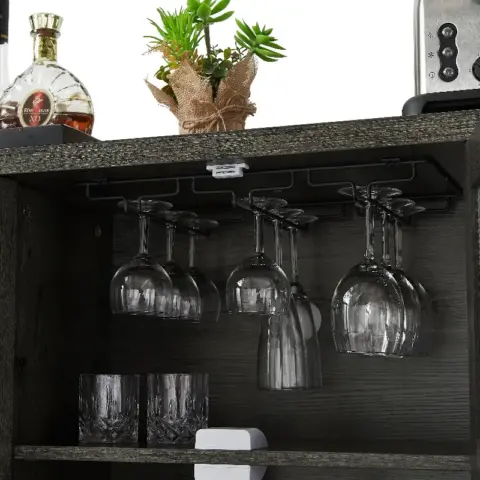 Jhx Industrial Wine Bar Cabinet, Liquor Storage Credenza, Sideboard With Wine Racks & Stemware Holder 6