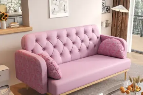 Loveseat Sofa With Tulip Pattern Modern Upholstered Two Seater Pu Sofa With 2 Dumpling Shaped Throw Pillows With Tulip Patterns
