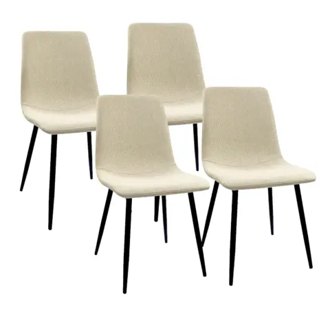 Mdf Wood Colour Dining Table Set Of 4 And Modern Dining Chairs , Mid Century Wooden Kitchen Table Set, Metal Base & Legs, Dining Room Table And Linen Chairs 1