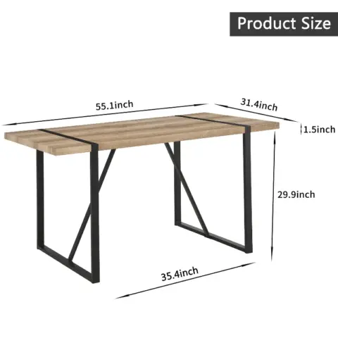 Mdf Wood Colour Dining Table Set Of 4 And Modern Dining Chairs , Mid Century Wooden Kitchen Table Set, Metal Base & Legs, Dining Room Table And Linen Chairs 11