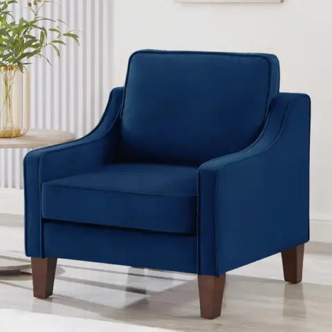 Modern Armchair, Living Room Single Seat Sofa Chair With Wooden Legs, Upholstered Velvet Accent Chair For Living Room, Bedroom,navy 3