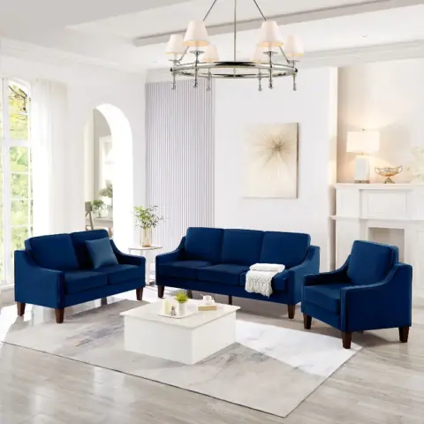 Modern Armchair, Living Room Single Seat Sofa Chair With Wooden Legs, Upholstered Velvet Accent Chair For Living Room, Bedroom,navy 4
