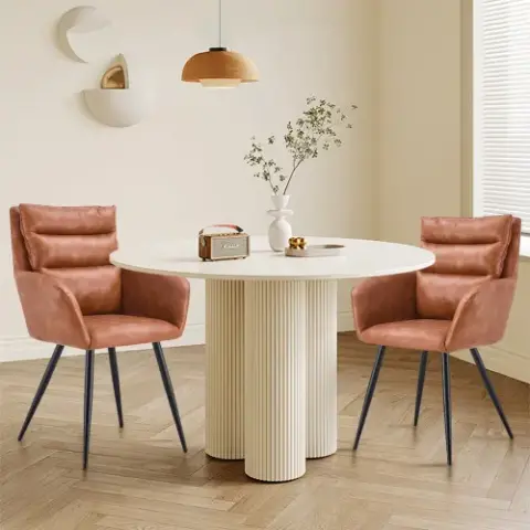 Modern PU easy cleaning Dining Chairs Set of 2 Handy comfortable Chairs Living Room Chairs Upholstered Chair with Black Metal Legs for Dining Room