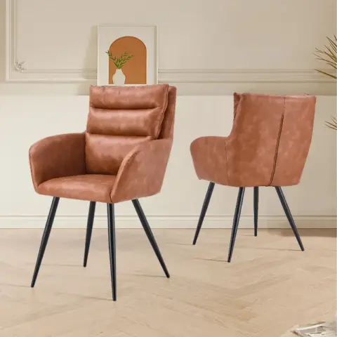 Modern Pu Easy Cleaning Dining Chairs Set Of 2 Handy Comfortable Chairs Living Room Chairs Upholstered Chair With Black Metal Legs For Dining Room 5
