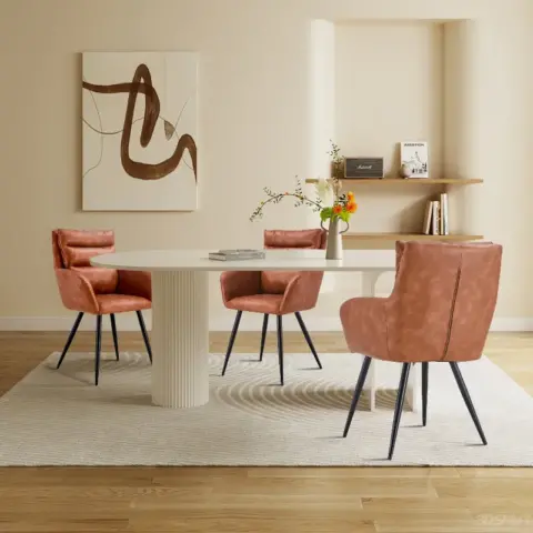 Modern Pu Easy Cleaning Dining Chairs Set Of 2 Handy Comfortable Chairs Living Room Chairs Upholstered Chair With Black Metal Legs For Dining Room 8