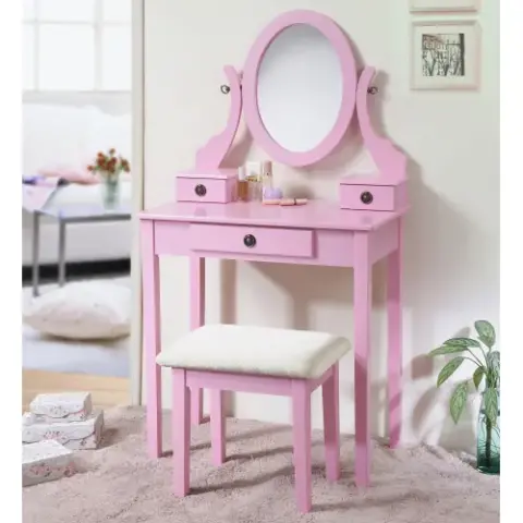 Moniys Wood Moniya Makeup Vanity Table and Stool Set