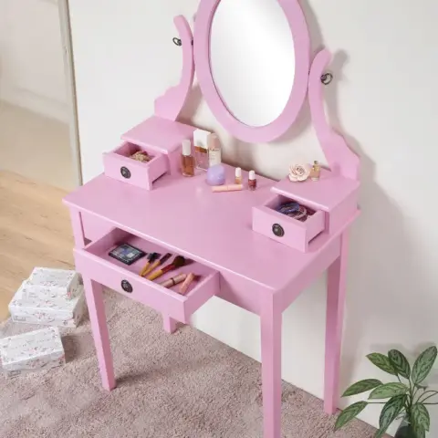 Moniys Wood Moniya Makeup Vanity Table and Stool Set