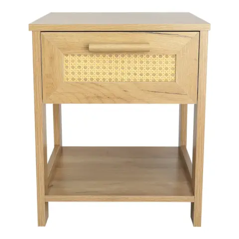 Nightstand Set Of 2, 2 Drawer Dresser For Bedroom, Small Dresser With 2 Drawers And Two Open Storage Shelf, Bedside Furniture, Night Stand, End Table With Rattan Design 4