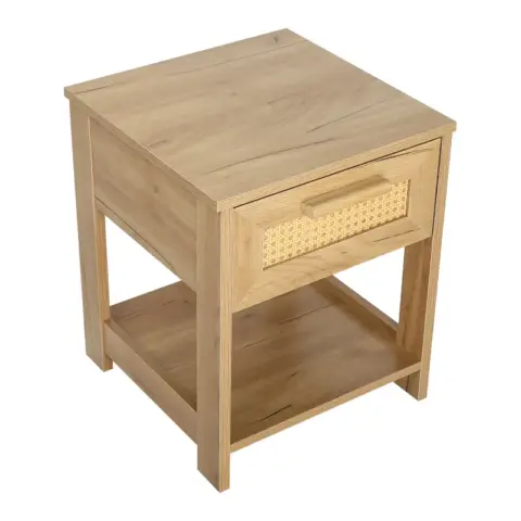 Nightstand Set Of 2, 2 Drawer Dresser For Bedroom, Small Dresser With 2 Drawers And Two Open Storage Shelf, Bedside Furniture, Night Stand, End Table With Rattan Design 7