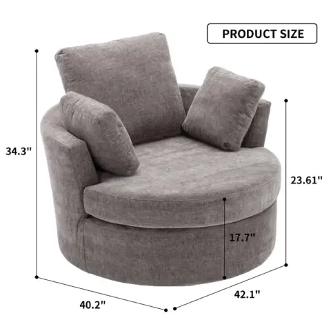 Oversize Round Swivel Chair Cozy Club 360 Degrees Swivel Sofa With 3 Pillows Chenille Fabric For Living Room Lounge Hotel 40.2d X 42.1w X 34.3h Inch 1