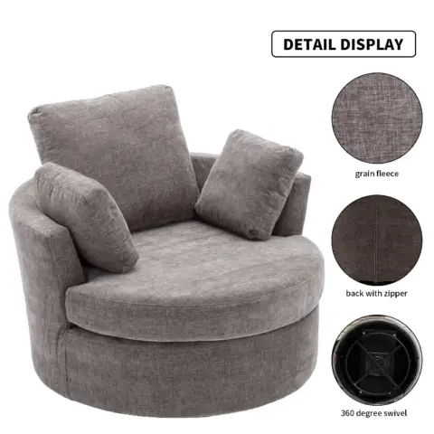 Oversize Round Swivel Chair Cozy Club 360 Degrees Swivel Sofa With 3 Pillows Chenille Fabric For Living Room Lounge Hotel 40.2d X 42.1w X 34.3h Inch 2