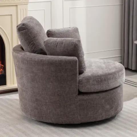 Oversize Round Swivel Chair Cozy Club 360 Degrees Swivel Sofa With 3 Pillows Chenille Fabric For Living Room Lounge Hotel 40.2d X 42.1w X 34.3h Inch 3