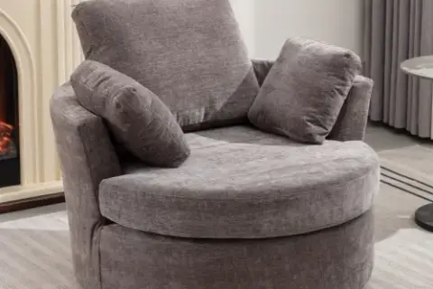 Oversize Round Swivel Chair Cozy Club 360 Degrees Swivel Sofa With 3 Pillows Chenille Fabric For Living Room Lounge Hotel 40.2d X 42.1w X 34.3h Inch