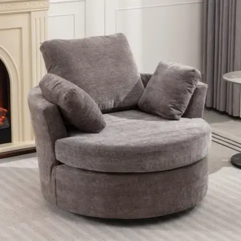 Oversize Round Swivel Chair Cozy Club 360 degrees Swivel Sofa with 3 Pillows Chenille Fabric for Living Room Lounge Hotel 40.2D X 42.1W X 34.3H Inch