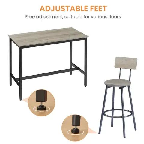 Pub High Dining Table 7 Piece Set, Industrial Style Pub Table, 6 PU Leather Bar Chairs for Kitchen Breakfast Table, Living Room, Bar