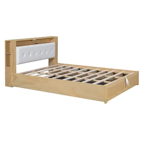 Queen Size Tufted Upholstered Platform Bed with Storage Headboard and Hydraulic Storage System, Storage Motion Activated Night Lights and USB Charger