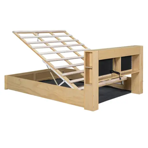 Queen Size Tufted Upholstered Platform Bed with Storage Headboard and Hydraulic Storage System, Storage Motion Activated Night Lights and USB Charger