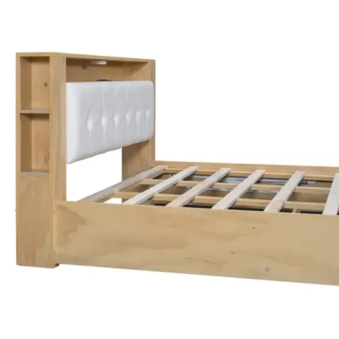 Queen Size Tufted Upholstered Platform Bed with Storage Headboard and Hydraulic Storage System, Storage Motion Activated Night Lights and USB Charger