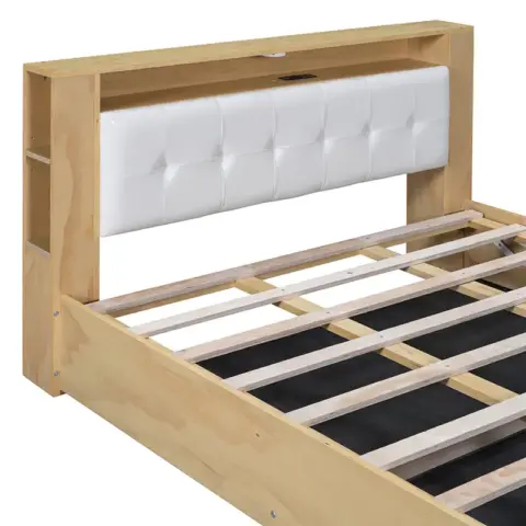 Queen Size Tufted Upholstered Platform Bed with Storage Headboard and Hydraulic Storage System, Storage Motion Activated Night Lights and USB Charger