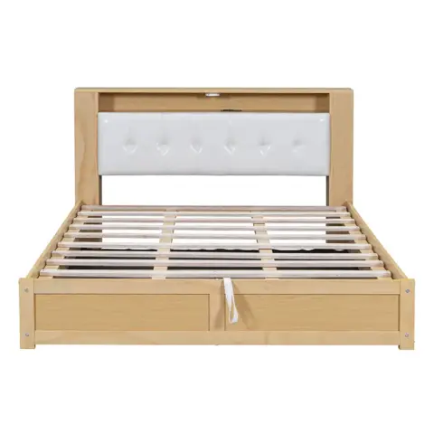 Queen Size Tufted Upholstered Platform Bed with Storage Headboard and Hydraulic Storage System, Storage Motion Activated Night Lights and USB Charger