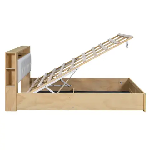 Queen Size Tufted Upholstered Platform Bed with Storage Headboard and Hydraulic Storage System, Storage Motion Activated Night Lights and USB Charger