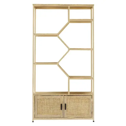 Rattan Bookshelf 7 Tiers Bookcases Storage Rack With Cabinet For Living Room Home Office, Natural 10