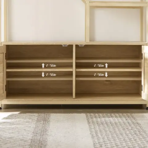 Rattan Bookshelf 7 Tiers Bookcases Storage Rack With Cabinet For Living Room Home Office, Natural 15