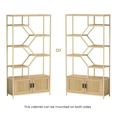 Rattan Bookshelf 7 Tiers Bookcases Storage Rack With Cabinet For Living Room Home Office, Natural 20